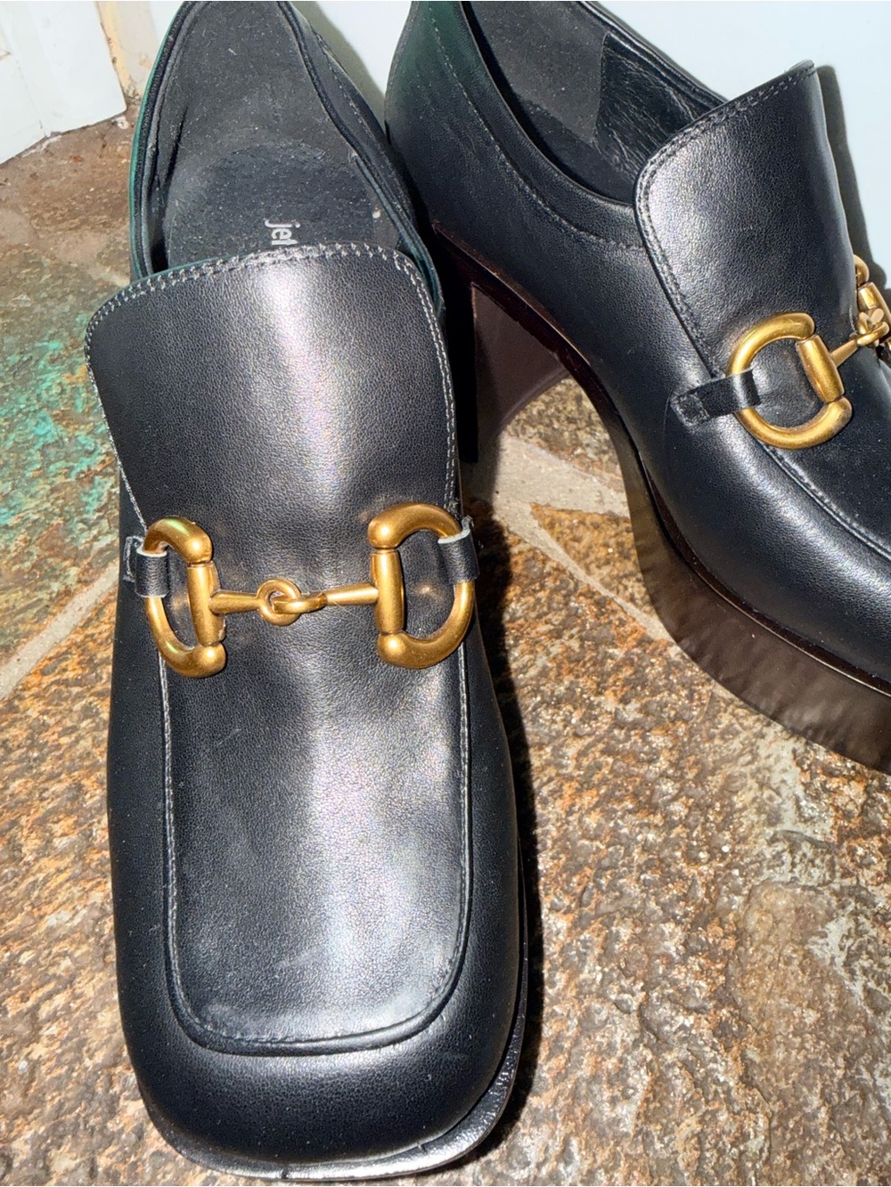 Jeffrey Campbell Black Leather Platform Loafers with Gold Bit - Picture 9 of 9